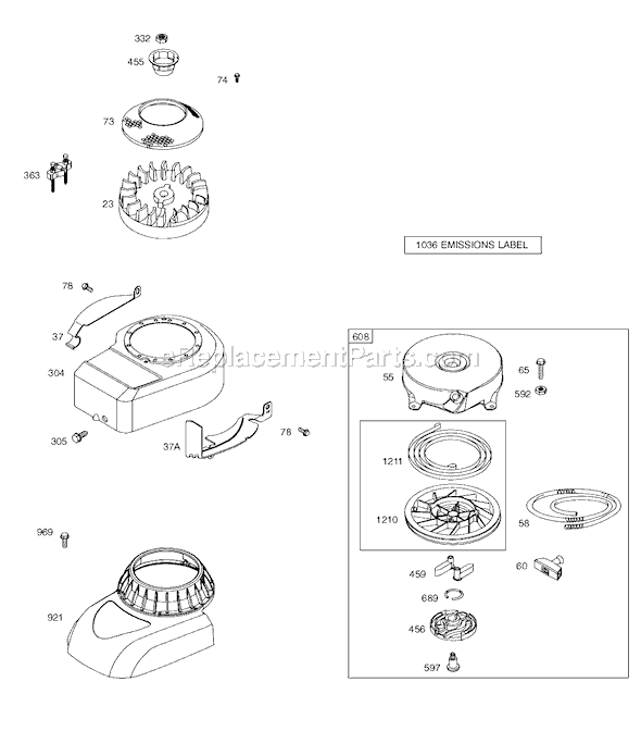 Page E Diagram and Parts List for 9G900SERIES  Briggs and Stratton Engine